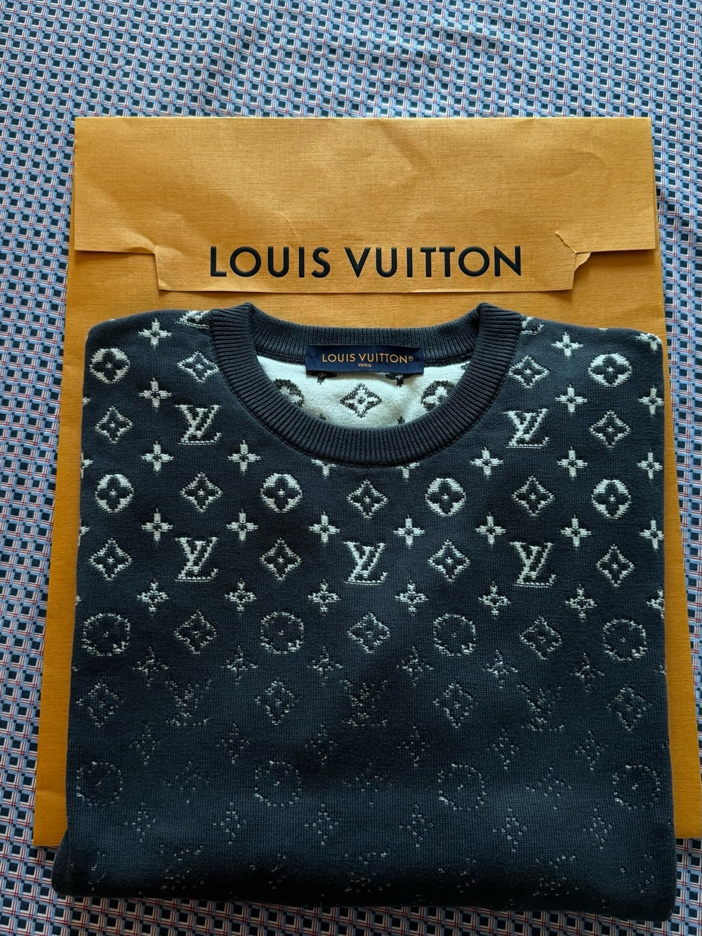 Louis Vuitton Black Crewneck Sweater with Contrast Monogram
